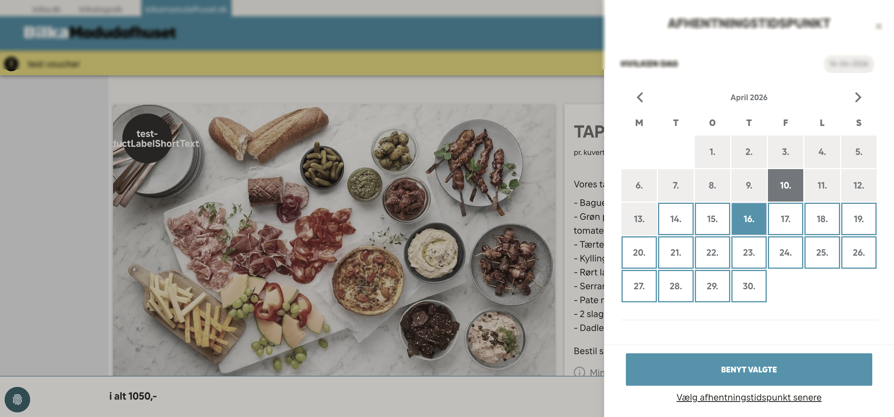 Date picker with greyed-out dates showing lead time enforcement